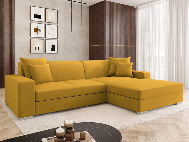 Corvik 3-sits Bäddsoffa med divan och förvaring - gul - Möbler - Soffa - Bäddsoffa - Hörnbäddsoffa