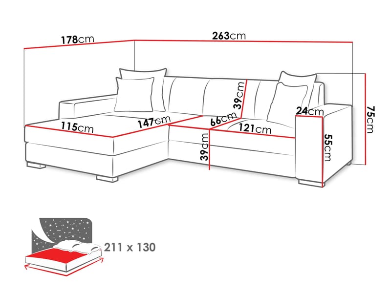 Corvik 3-sits Bäddsoffa med divan och förvaring - vit - Möbler - Soffa - Bäddsoffa - Hörnbäddsoffa