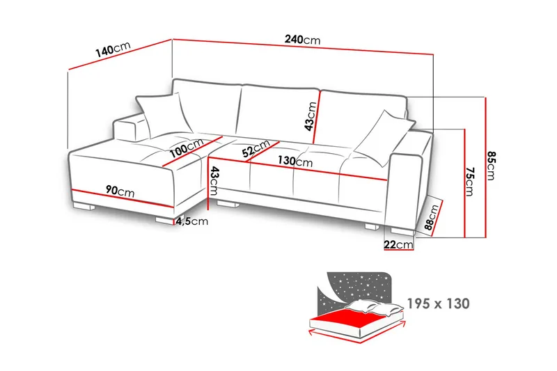 Dallas Divanbäddsoffa 240x140x80 cm - Brun - Möbler - Soffa - Bäddsoffa - Bäddsoffa längsbäddad