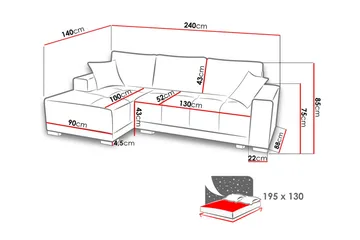Dallas Divanbäddsoffa 240x140x80 cm - Grå - Möbler - Soffa - Bäddsoffa - Bäddsoffa divan