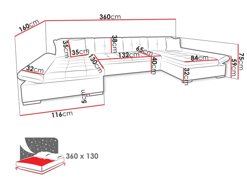 Dewitt Bäddsoffa Dubbeldivan 5-sits - Brun - Möbler - Soffa - Bäddsoffa - U bäddsoffa