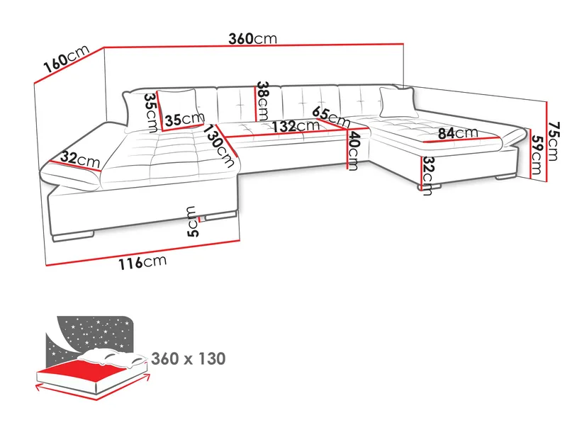Dewitt Bäddsoffa Dubbeldivan 5-sits - Brun - Möbler - Soffa - Bäddsoffa - U bäddsoffa