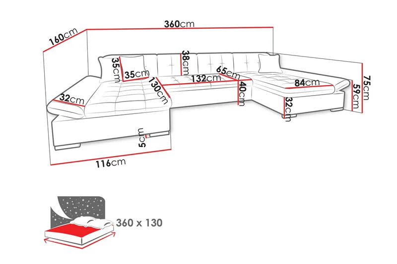 Dewitt Bäddsoffa Dubbeldivan 5-sits - Marinblå - Möbler - Soffa - Bäddsoffa - U bäddsoffa