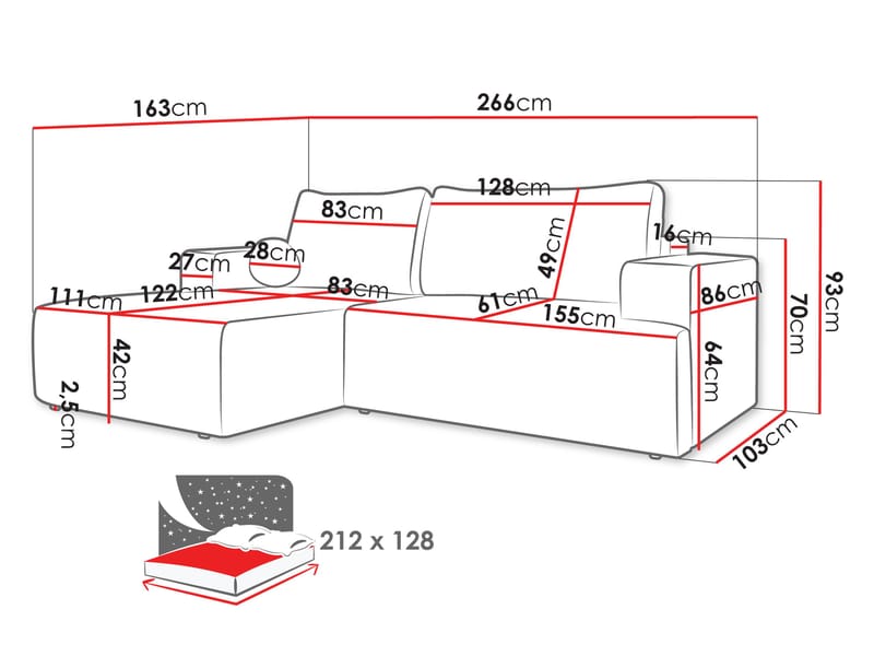 Deylor Bäddsoffa med Divan 3-sits - Blå - Möbler - Soffa - Bäddsoffa - Bäddsoffa divan