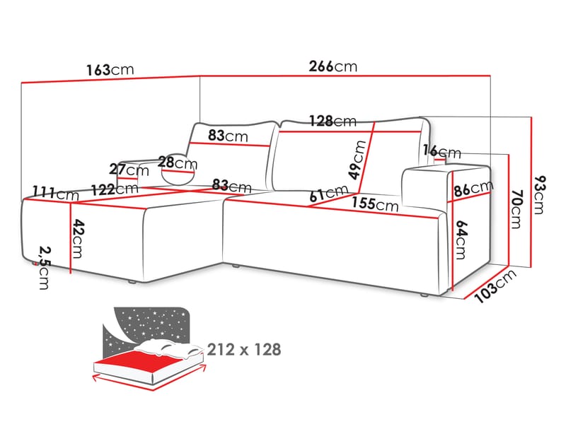 Deylor Bäddsoffa med Divan 3-sits - Rosa - Möbler - Soffa - Bäddsoffa - Bäddsoffa divan