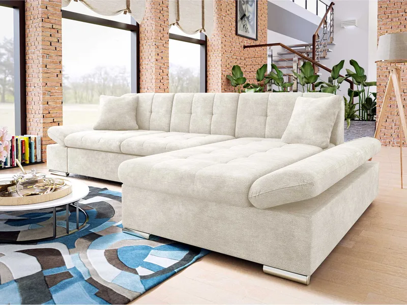 Djerra 3-sits Bäddsoffa divan höger med förvaring - Beige - Möbler - Soffa - Bäddsoffa - Hörnbäddsoffa