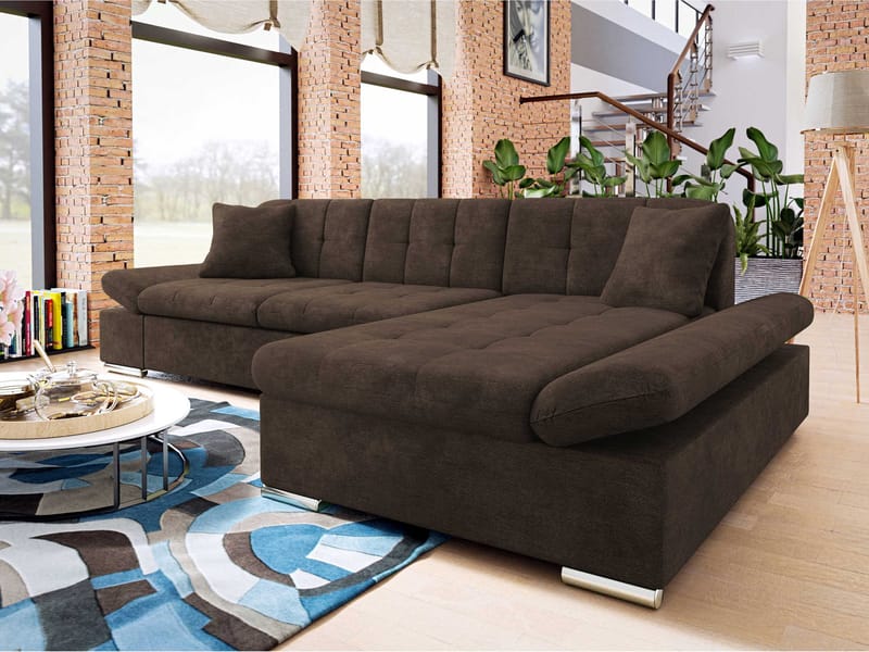Djerra 3-sits Bäddsoffa divan höger med förvaring - Mörkbrun - Möbler - Soffa - Bäddsoffa - Hörnbäddsoffa
