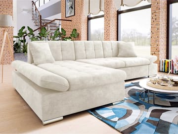 Djerra 3-sits Bäddsoffa divan vänster med förvaring - Beige - Möbler - Soffa - Bäddsoffa - Hörnbäddsoffa