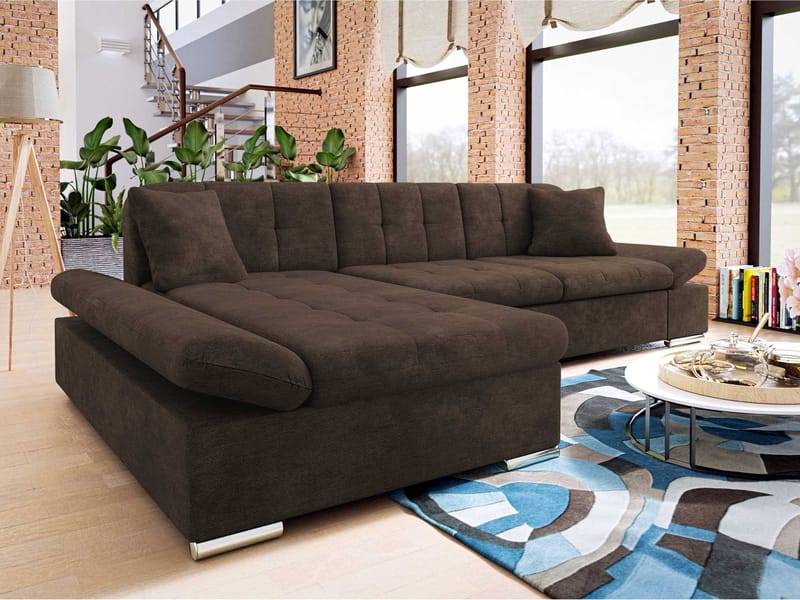 Djerra 3-sits Bäddsoffa divan vänster med förvaring - Mörkbrun - Möbler - Soffa - Bäddsoffa - Hörnbäddsoffa
