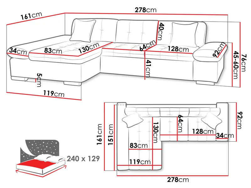 Djerra 3-sits Bäddsoffa med divan och förvaring - Möbler - Soffa - Bäddsoffa - Hörnbäddsoffa