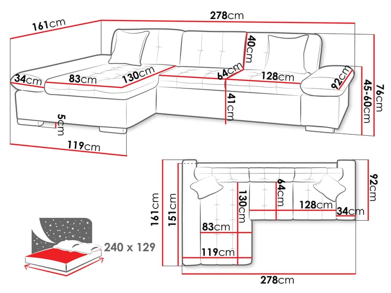 Djerra Bäddsoffa med Divan 3-sits - Brun - Möbler - Soffa - Bäddsoffa - Bäddsoffa divan