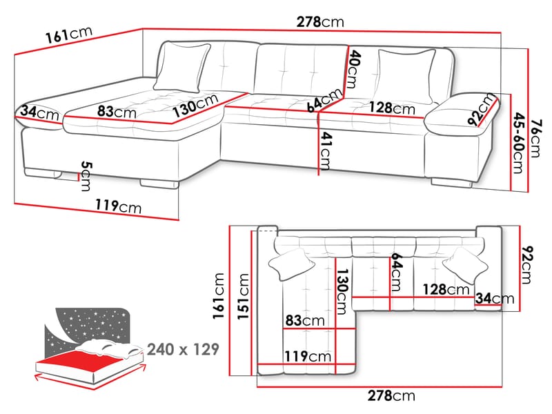 Djerra Bäddsoffa med Divan 3-sits - Brun - Möbler - Soffa - Bäddsoffa - Bäddsoffa divan