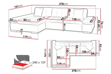 Djerra Bäddsoffa med Divan 3-sits - Gul - Möbler - Soffa - Bäddsoffa - Bäddsoffa divan
