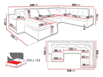 Dynir 5-sits Vänstervänd U-formad Bäddsoffa 125x290 cm med Förvaring i Tyg - Midnattsblå - Möbler - Soffa - Bäddsoffa - Bäddsoffa divan