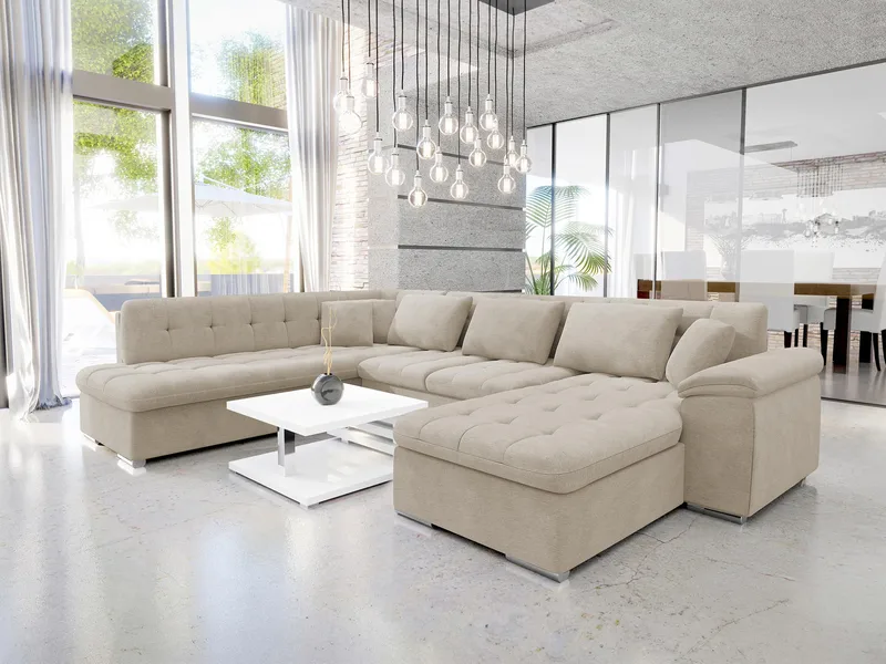 Dynir 6-sits Vänstervänd Bäddsoffa 125x290 cm med Förvaring i Tyg - Beige - Möbler - Soffa - Bäddsoffa - Hörnbäddsoffa