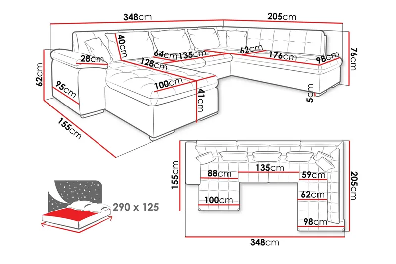 Dynir Bäddsoffa m. Divan och Schäslong 5-sits - Grön - Möbler - Soffa - Bäddsoffa - Bäddsoffa divan