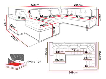 Dynir Bäddsoffa med Divan och Schäslong 5-sits - Rosa - Möbler - Soffa - Bäddsoffa - Bäddsoffa divan