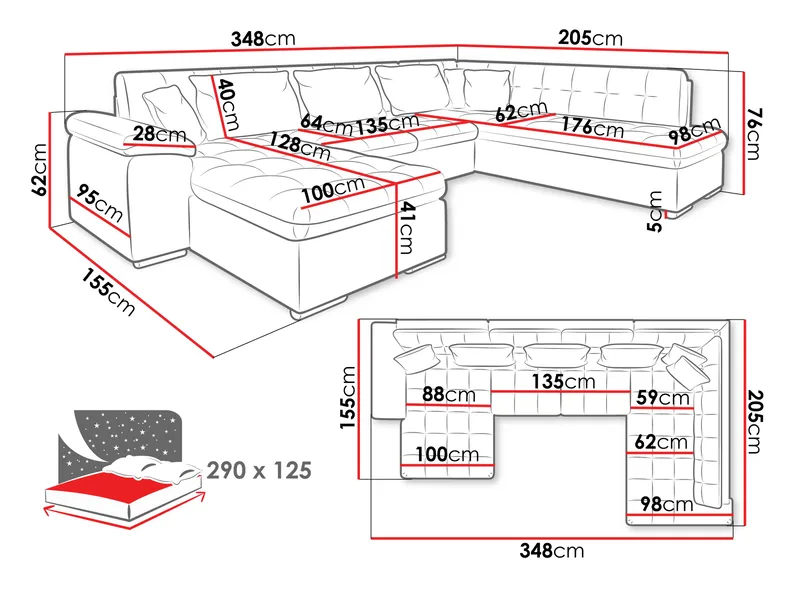 Dynir Bäddsoffa med Divan och Schäslong 5-sits - Rosa - Möbler - Soffa - Bäddsoffa - Bäddsoffa divan