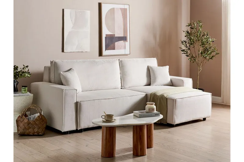 Dyshawn Hörnbäddsoffa 2-sits - Vit/Svart - Möbler - Soffa - Bäddsoffa - Bäddsoffa divan