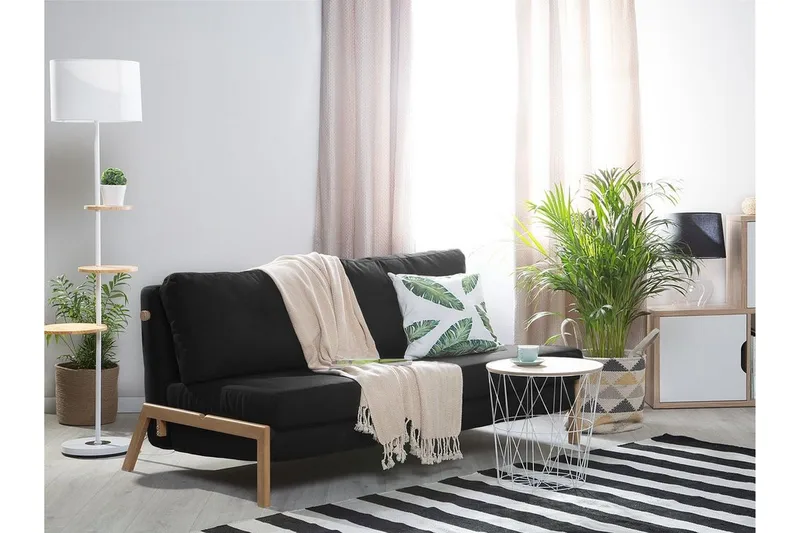 Edland 2-sits Rektangulär Bäddsoffa Fällbar 152 cm i Tyg med Träben - Svart - Möbler - Soffa - Bäddsoffa - Futon - Futon soffa