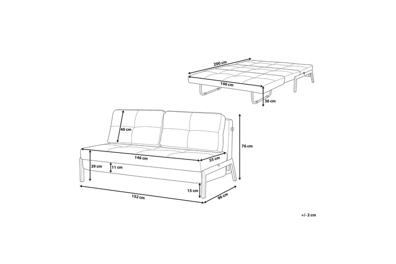 Edland 2-sits Rektangulär Bäddsoffa Fällbar 152 cm i Tyg med Träben - Svart - Möbler - Soffa - Bäddsoffa - Futon - Futon soffa