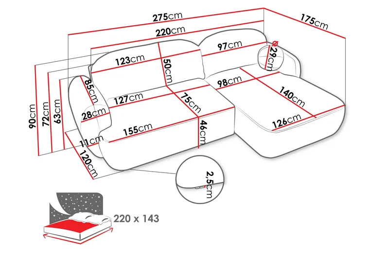 Efrem Bäddsoffa med Divan 3-sits i Bouclé - Mörkgrå - Möbler - Soffa - Bäddsoffa - Bäddsoffa divan