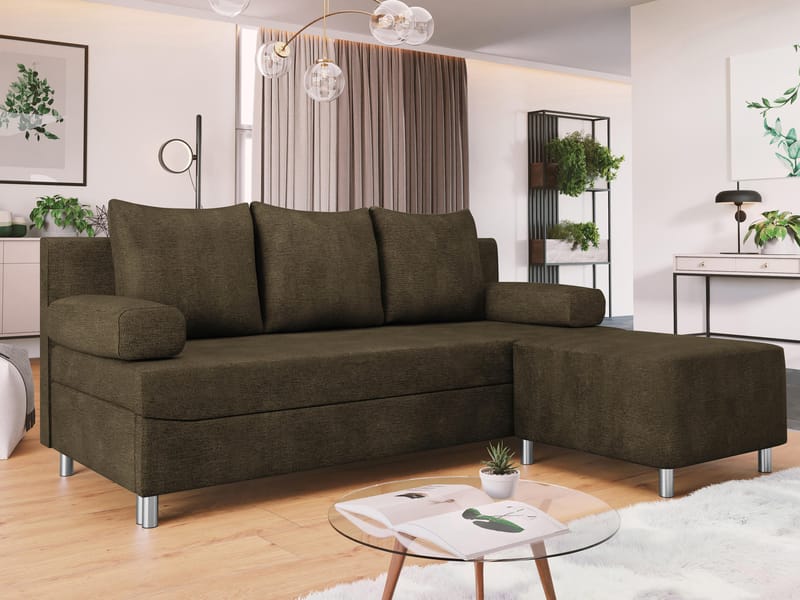 Eifion 3-sits Bäddsoffa med divan Högervänd - brun - Möbler - Soffa - Bäddsoffa - Framåtbäddad bäddsoffa