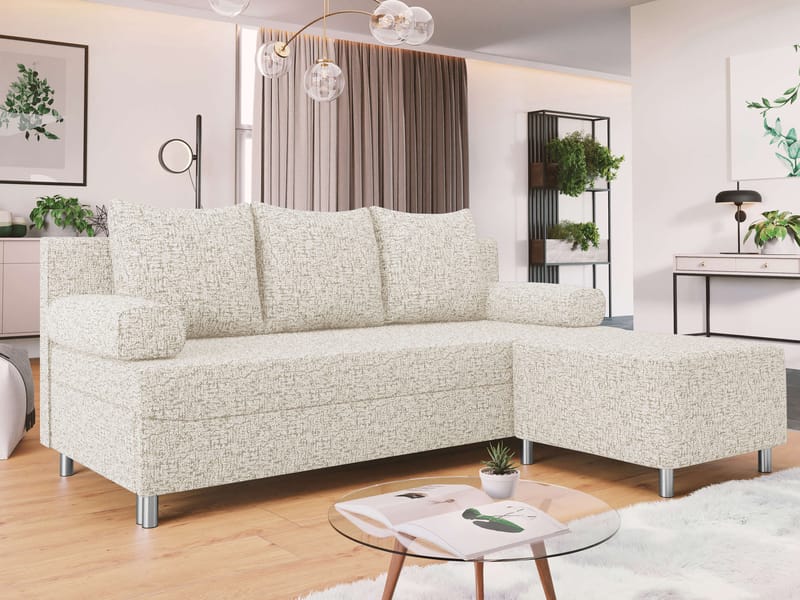 Eifion 3-sits Bäddsoffa med divan Högervänd - ljusbeige - Möbler - Soffa - Bäddsoffa - Framåtbäddad bäddsoffa