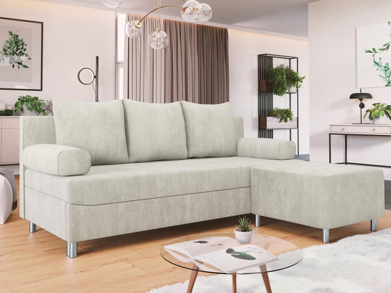 Eifion 3-sits Bäddsoffa med divan Högervänd - ljusbeige - Möbler - Soffa - Bäddsoffa - Framåtbäddad bäddsoffa