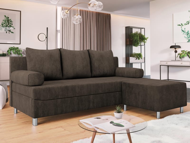 Eifion 3-sits Bäddsoffa med divan Högervänd - mörkbrun - Möbler - Soffa - Bäddsoffa - Framåtbäddad bäddsoffa