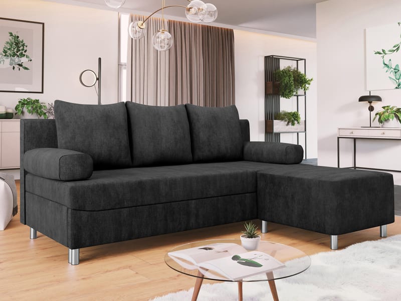 Eifion 3-sits Bäddsoffa med divan Högervänd - svart - Möbler - Soffa - Bäddsoffa - Framåtbäddad bäddsoffa
