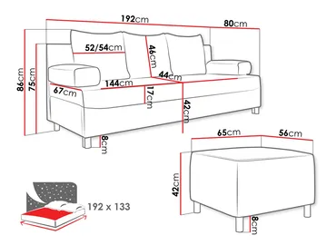 Eifion 3-sits Bäddsoffa med fotpall och förvaring - Möbler - Soffa - Bäddsoffa - Bäddsoffa längsbäddad