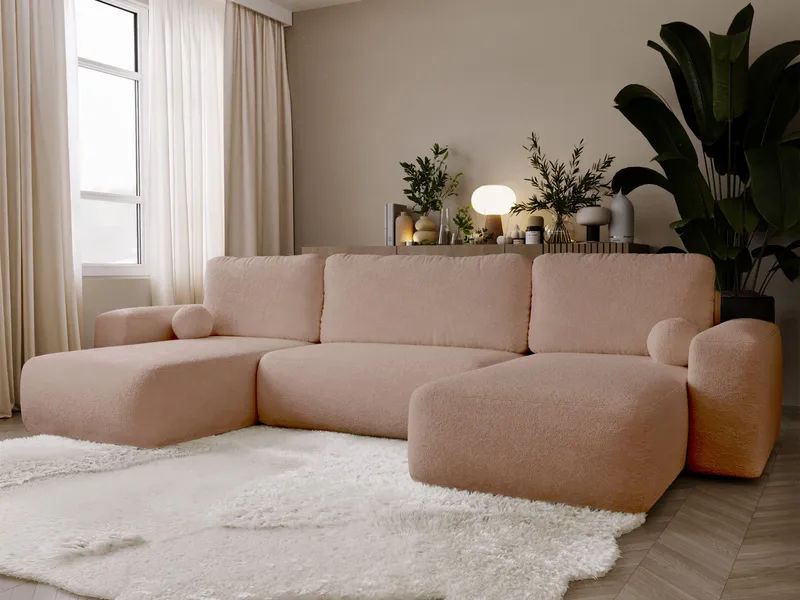Elvior 5-sits U-formad bäddsoffa med dubbeldivan - rosa - Möbler - Soffa - Bäddsoffa - Hörnbäddsoffa