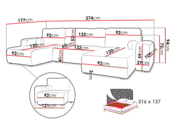 Elvior 5-sits U-formad bäddsoffa med dubbeldivan - rosa - Möbler - Soffa - Bäddsoffa - Hörnbäddsoffa