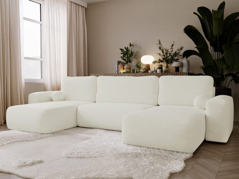 Elvior 5-sits U-formad bäddsoffa med dubbeldivan - vit - Möbler - Soffa - Bäddsoffa - Hörnbäddsoffa