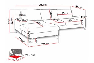 Emet Bäddsoffa med Divan 3-sits - Vit - Möbler - Soffa - Bäddsoffa - Bäddsoffa längsbäddad