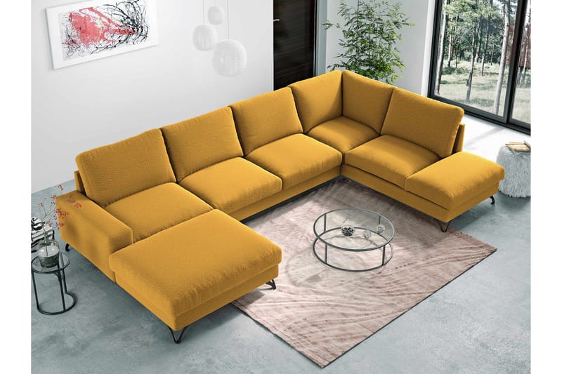 Emet Bäddsoffa med Divan och Schäslong 5-sits - Gul - Möbler - Soffa - Bäddsoffa - Bäddsoffa längsbäddad