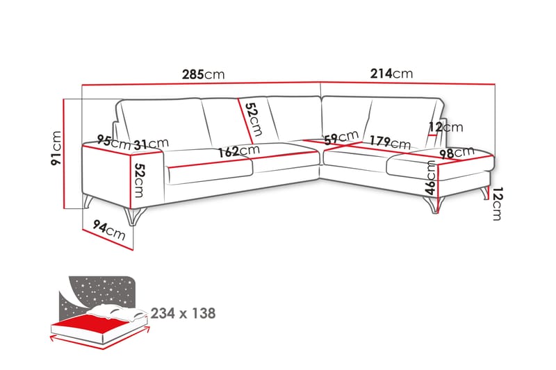 Emet Bäddsoffa med Schäslong 4-sits - Ljusbrun - Möbler - Soffa - Bäddsoffa - Bäddsoffa längsbäddad