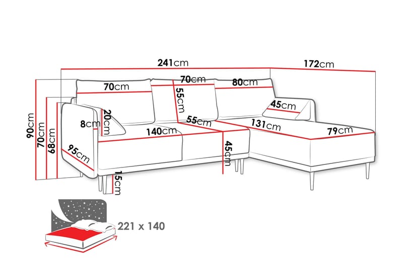 Enaya Bäddsoffa m. Divan 3-sits - Grå - Möbler - Soffa - Bäddsoffa - Bäddsoffa divan