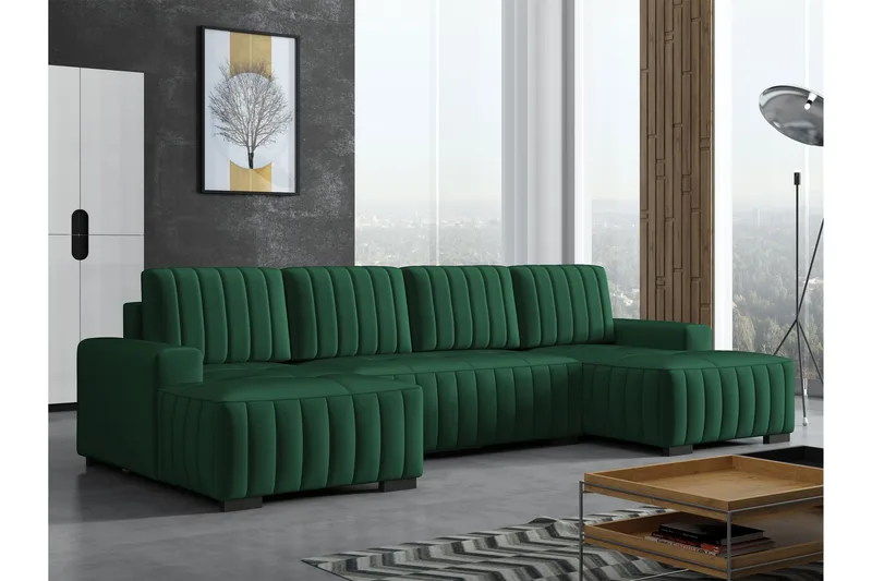 Esher Bäddsoffa Dubbeldivan 4-sits i Plysch - Grön - Möbler - Soffa - Bäddsoffa - U bäddsoffa