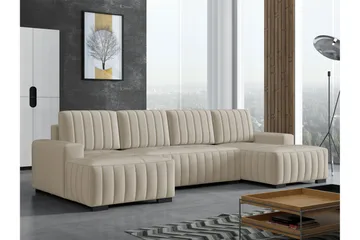 Esher Bäddsoffa Dubbeldivan 4-sits i Plysch - Beige - Möbler - Soffa - Bäddsoffa - U bäddsoffa