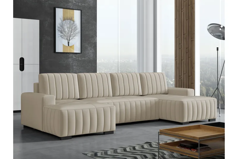 Esher Bäddsoffa Dubbeldivan 4-sits i Plysch - Beige - Möbler - Soffa - Bäddsoffa - U bäddsoffa