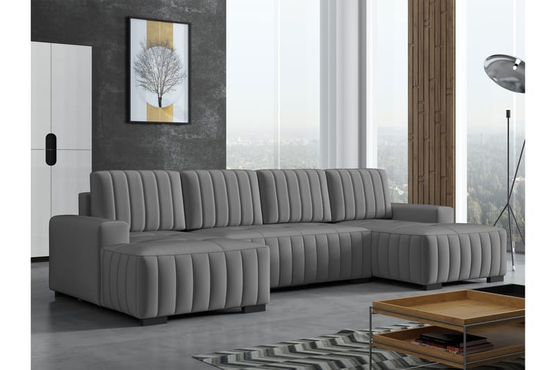 Esher Bäddsoffa Dubbeldivan 4-sits i Plysch - Mörkgrå - Möbler - Soffa - Bäddsoffa - U bäddsoffa
