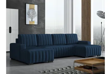 Esher Bäddsoffa Dubbeldivan 4-sits i Plysch - Marinblå - Möbler - Soffa - Bäddsoffa - U bäddsoffa