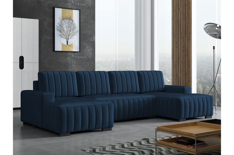 Esher Bäddsoffa Dubbeldivan 4-sits i Plysch - Marinblå - Möbler - Soffa - Bäddsoffa - U bäddsoffa