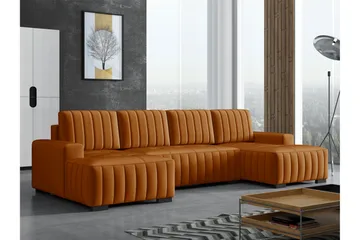 Esher Bäddsoffa Dubbeldivan 4-sits i Plysch - Orange - Möbler - Soffa - Bäddsoffa - U bäddsoffa