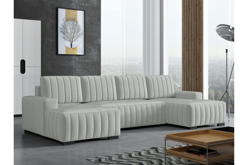 Esher Bäddsoffa Dubbeldivan 4-sits i Plysch - Grå - Möbler - Soffa - Bäddsoffa - U bäddsoffa