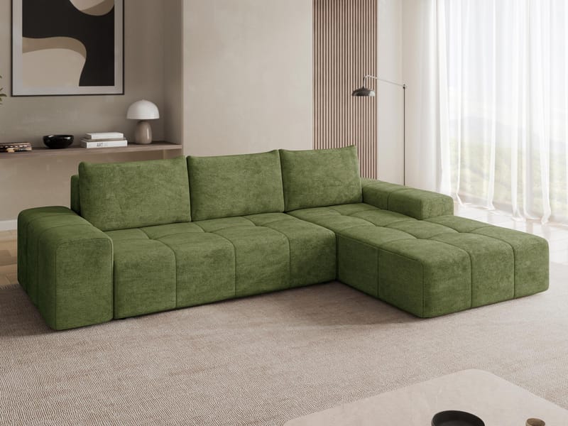 Falor 3-sits Bäddsoffa med Divan Höger och Förvaring - Grön - Möbler - Soffa - Bäddsoffa - Hörnbäddsoffa