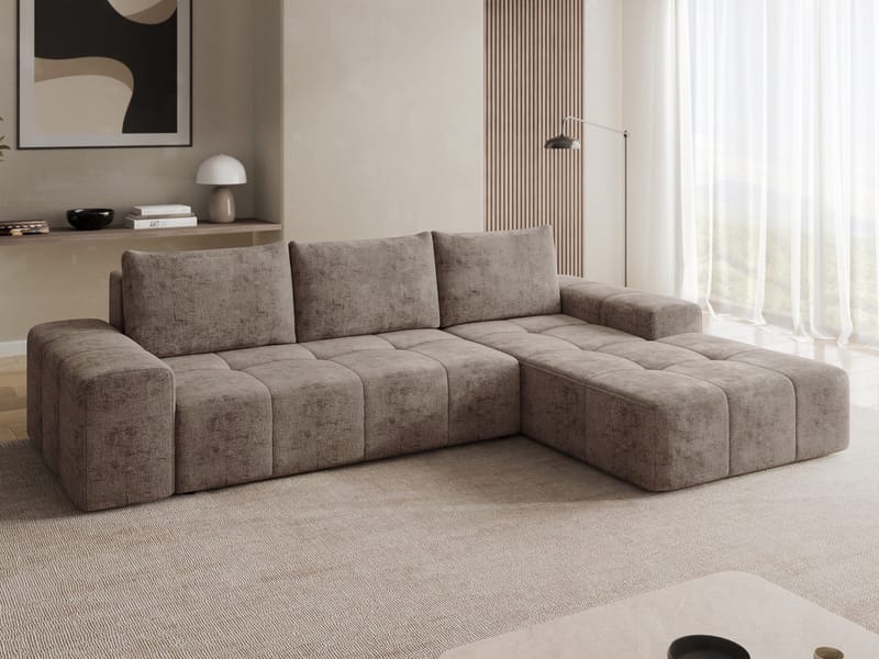 Falor 3-sits Bäddsoffa med divan Högervänd - brun - Möbler - Soffa - Bäddsoffa - Hörnbäddsoffa