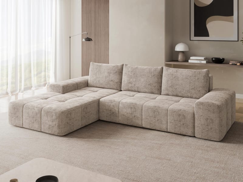 Falor 3-sits Bäddsoffa med Divan Vänster och Förvaring - Beige - Möbler - Soffa - Bäddsoffa - Hörnbäddsoffa